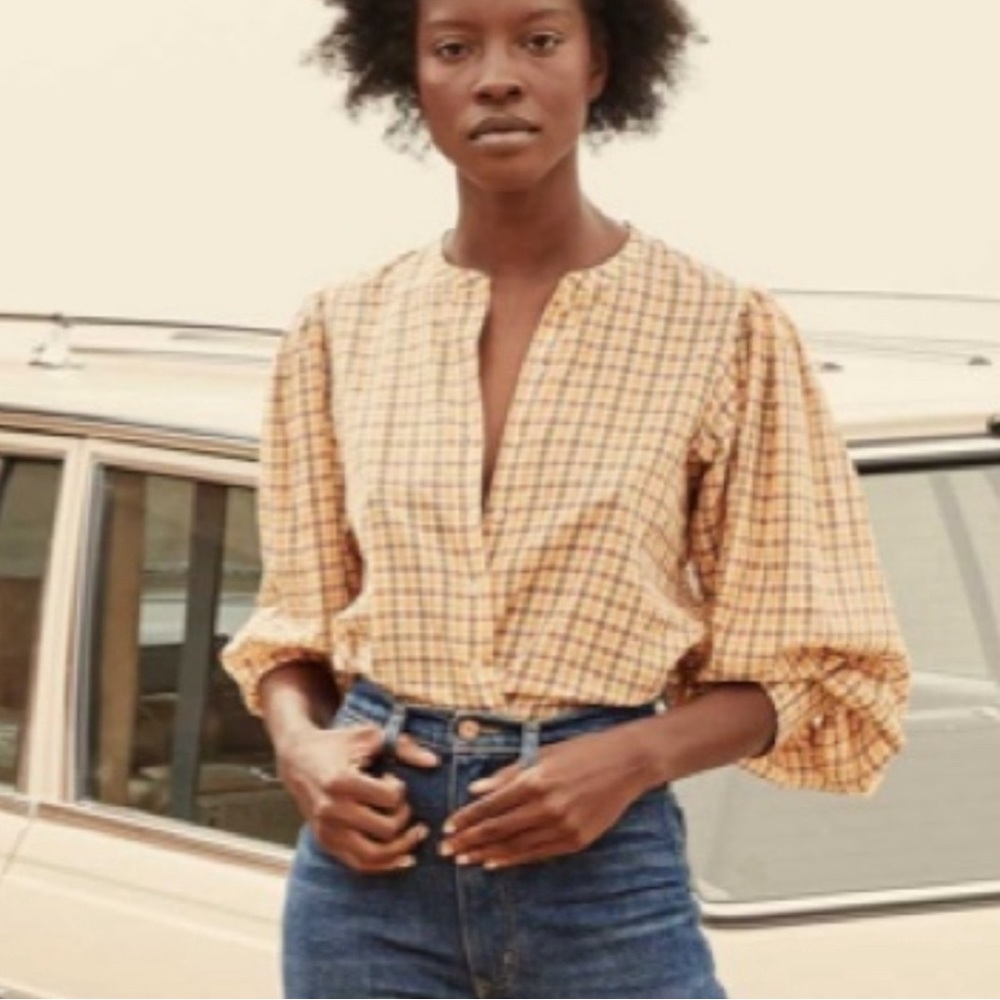 Doen Scarlet Blouse in orange & brown plaid